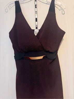 Blum Red & Gold Sparkle V-Neck Camisole with Gold Waist Accent